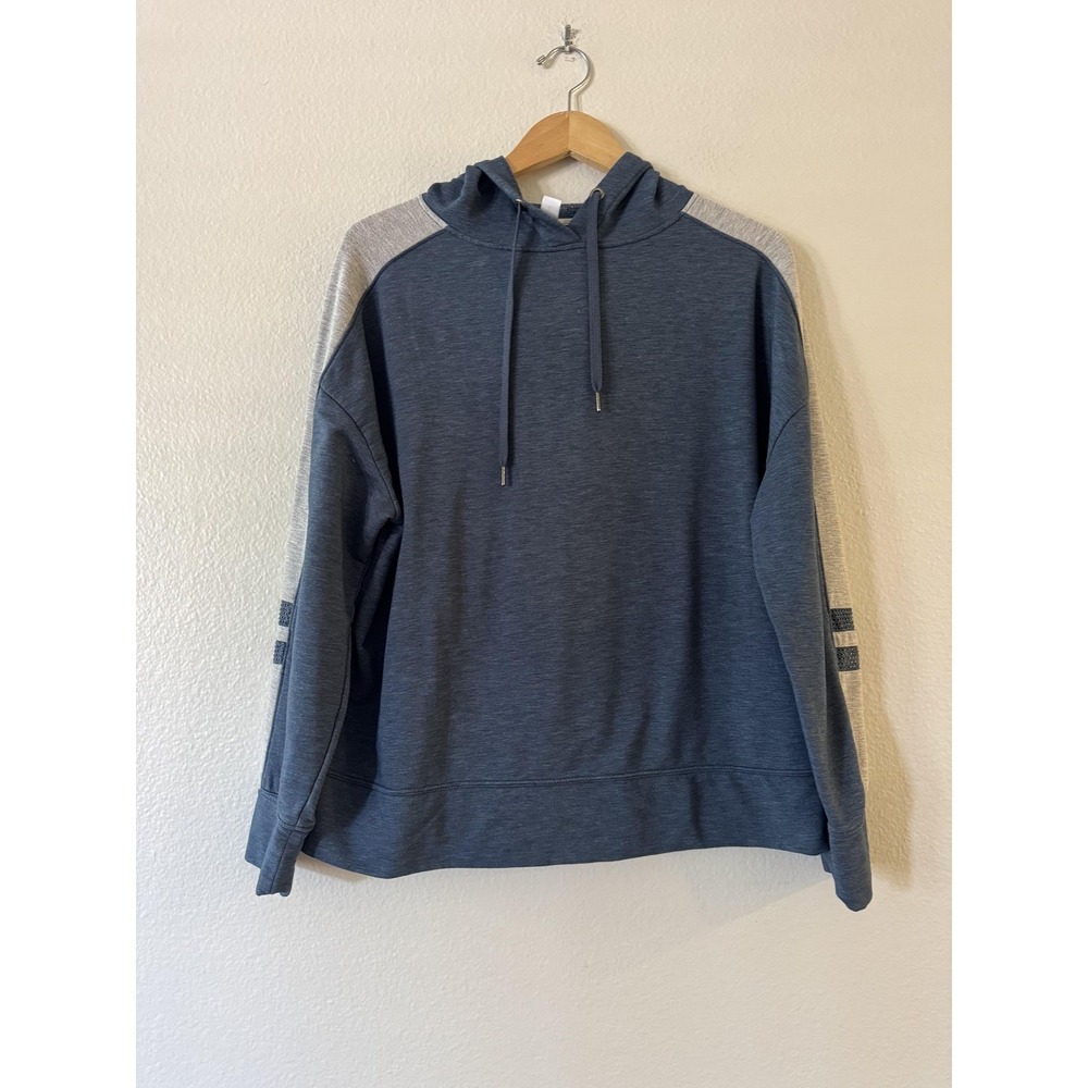 FREE2B Hoodie Womens L Blue Colorblock Raglan Long Sleeve Lightweight Pullover